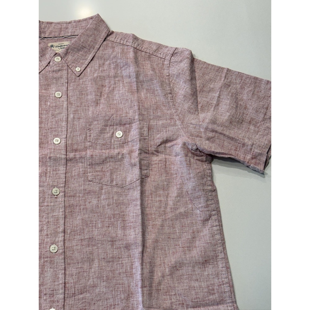 Weatherproof Vintage Men L Red Short Sleeve Button Down Shirt Linen Cotton - Picture 13 of 14